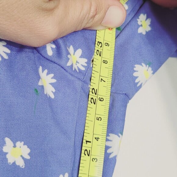 Zara Blue Pants Daisy Print Cropped High Waisted Cotton Blend Zipper XS NWOT - Picture 10 of 12